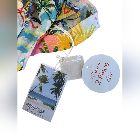 Violet Sky Tropical Print Button Down Top And Shorts Set Size Large - Picture 5 of 9